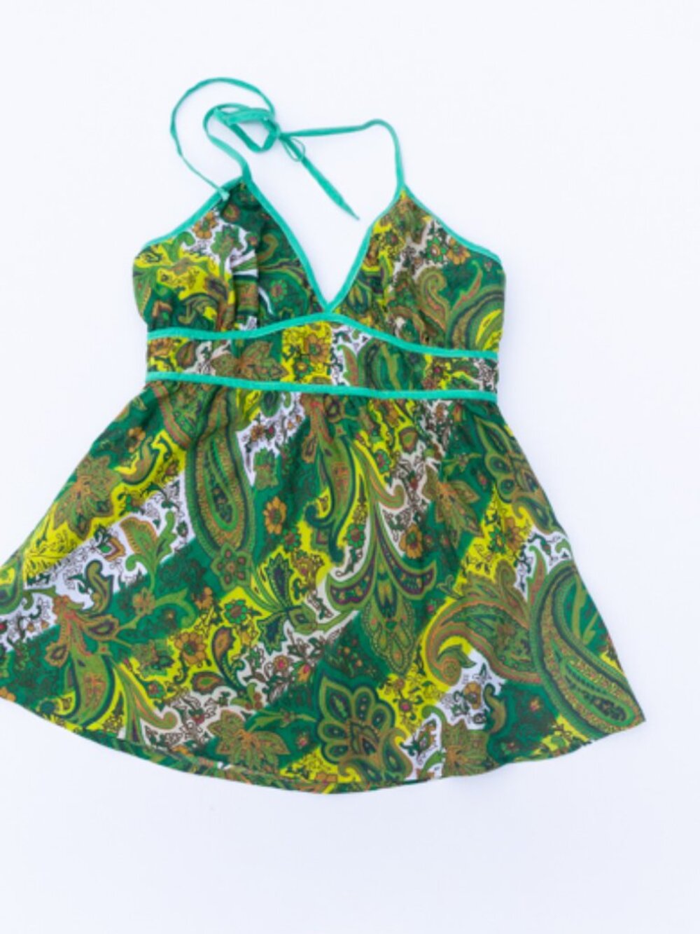 Y2K Going Out Top Halter Paisley 100% Cotton Beach Resort Blue Plate